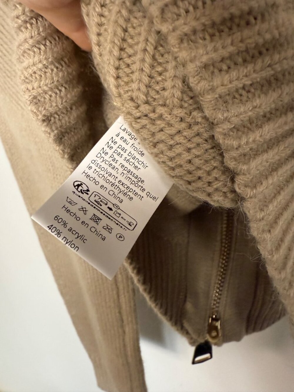 By Anthropologie Faux Leather Mixed Zip Cardigan Sweater Camel Black Medium - Picture 8 of 9